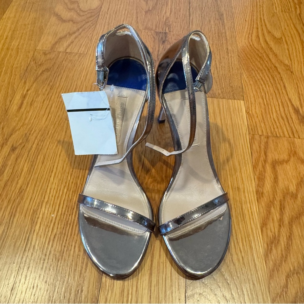 Stuart Weitzman Nudistsong Pewter Bronze Ankle Strap 4 Inch Sandal Heels 6 - Picture 6 of 11